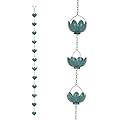 Topadorn 8.5 FT Rain Chain Iron Gutter Chains with 12 Rain Collector Thick Iron Flower Cups Garden Decoration,Lake Blue