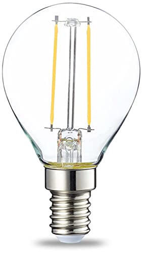 Amazon Basics Lot de 6 petites ampoules LED rondes P45 Culot Edison à vis E14 2 W (équivalent 25 W) Filament transparent Intensité non variable, blanc chaud