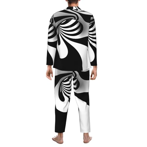 3d Spiral Black And White Mens Pajamas Set Button Down Sleepwear Set Long Sleeve Loungewear With Pockets2