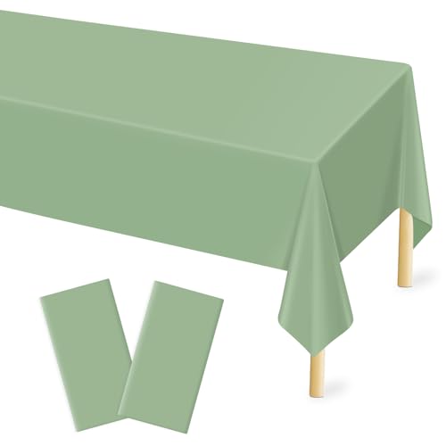 Image of Mulbozy 2 Pcs Sage Green Plastic Tablecloth,Sage Green Table Cloth