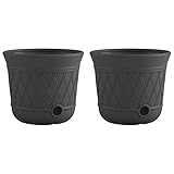 Suncast 2 Pack 14" x 12" Round Resin Decorative Weatherproof Outdoor Hideaway Standard Garden Hose Storage Pot with Drainage Holes, Gray