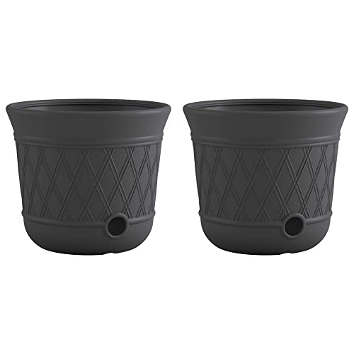 Suncast 2 Pack 14" x 12" Round Resin Decorative Weatherproof Outdoor Hideaway Standard Garden Hose Storage Pot with Drainage Holes, Gray