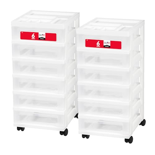 IRIS USA 585636 6-Drawer Storage Cart with Organizer Top, White