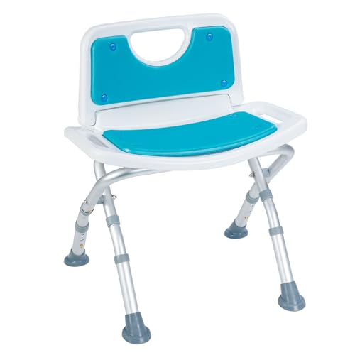Soaids Small Folding Shower Chair with Foldable Back Portable Bath Stools for Seniors with Removable Pad Adjustable Height Supports 280 lbs
