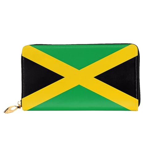 Leather Women Wallets, Long Credit Card Holder, jamaica flag Print Billfold Clutch & Travel Purse Large Capacity