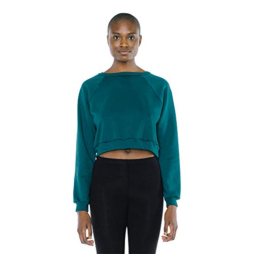 American Apparel Women's Flex Fleece Raglan Cropped Long Sleeve Sweatshirt, Forest, Large