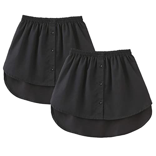 GOOBGS Womens Mini Underskirt Shirt Extensions Lower Skirt Sweep Shirt Extension Skirt with Buttons 2 Pieces Black Small
