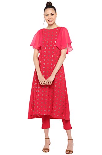 Image of Janasya Women's Poly Crepe A-Line Kurta With Pant