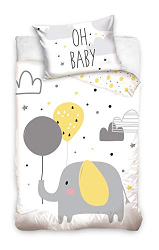 DHestia - Juego Funda Nórdica 100% Algodón Natural para Cuna de Bebé Elefante BABY203004