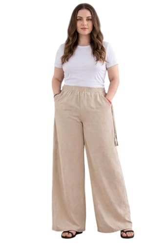 Image of KOTTY Women's FlowEase Wide Leg Pants High-Rise Drawstring Waist Relaxed Lounge Trousers with Pockets, Soft Breathable Everyday Wear