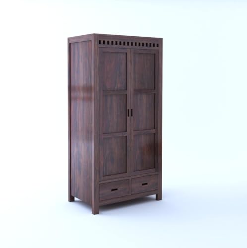 Image of Ganpati Arts Solid Sheesham Wood Armania Dual Storage Wardrobe with Door and Drawer for Bedroom Living Room Home Almirah for Clothes | Wooden Home Furniture (Walnut Finish) 1 Year Warranty