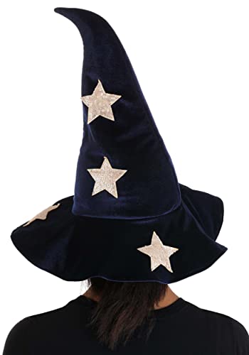 Velvet Stars Costume Witch Hat - Black Velvet Hat with Sequin Stars and Curved Peak, Accessory3