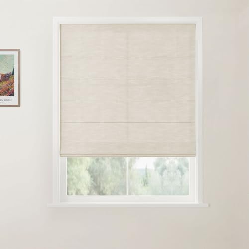 TWOPAGES Oatmeal Custom Cordless Linen Roman Shades for Indoor Windows