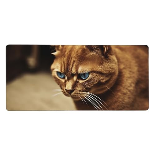 Tapis de souris antidérapant chat marron 90x40cm avec bords cousus confort