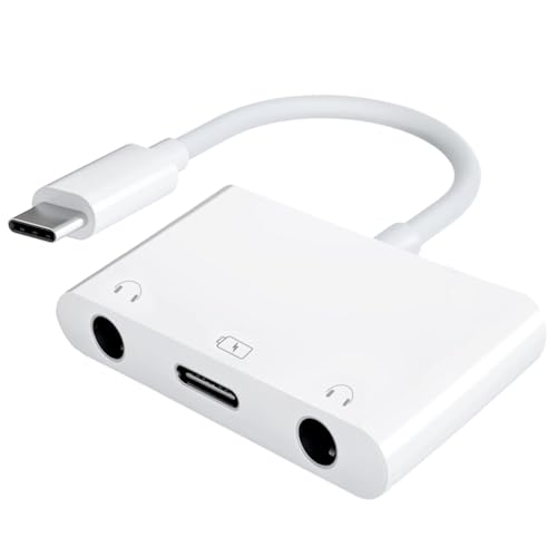 DICKMITH USB C to Dual 3.5mm Audio Headphone and Charger Adapter,3 in 1 Aux to Type C Headphone Splitter Jack Dongle Cable Cord with PD Fast Charging Compatible with iPhone 16,Galaxy S21 Note 20 etc