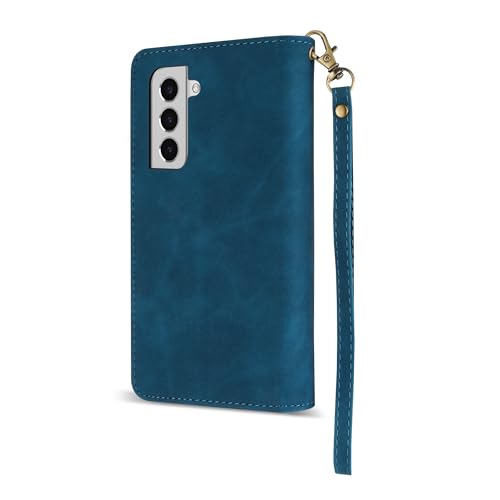 ZZXX for Samsung Galaxy S22 Case Wallet with Card Slot Premium Soft PU Leather Zipper Flip Folio with Wrist Strap Kickstand Protective Case (Blue-6.1 Inch) by ZZXX - Image 5