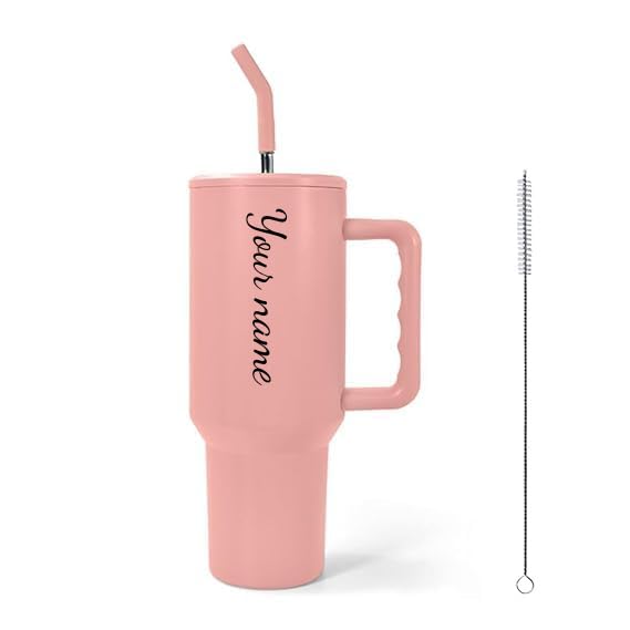 Image of SKDBPM Personalized Stainless Steel Tumbler with Handle, 1200ml Capacity, Black Insulated Travel Mug with Straw, Custom Name Design (1200ML Stainless Steel Tumbler with Handle)