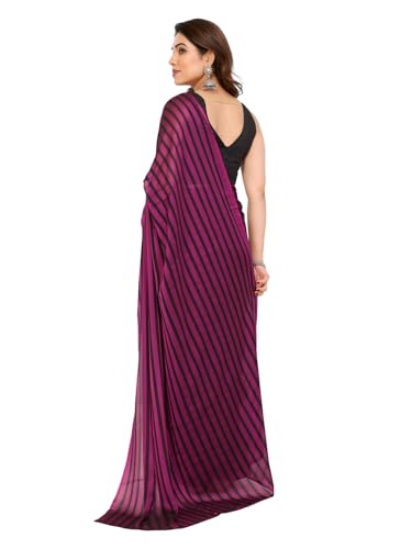 Image of RAJESHWAR FASHION WITH RF Readymade Pleated Pre Drape Stitched Woven Striped Blackberry Silk Sarees For Women With Blouse(Ready To Wear One Minute)