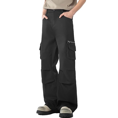 XYXIONGMAO Men's Multi Pocket Black Baggy Hip Hop Loose Techwear Cargo Pants Streetwear Sweatpants Casual Tactical Pants
