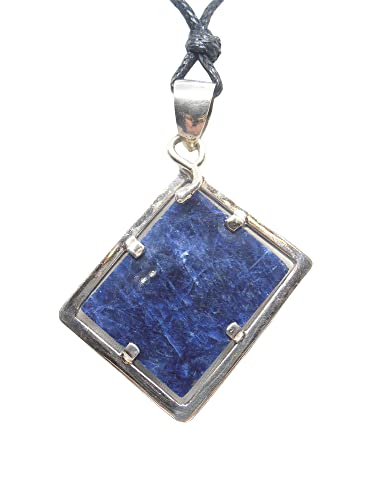 Pendentif en argent 925 avec sodalite naturel - Pendentif pierre dure bleu avec ras-du-cou