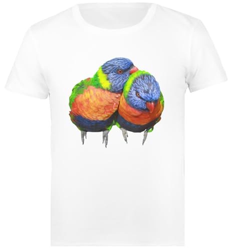 Realizzato In Puro Cotone Oldrytee Uccello Lorichetto Arcobaleno T-Shirt da Uomo in Cotone Bianca da Uomo
