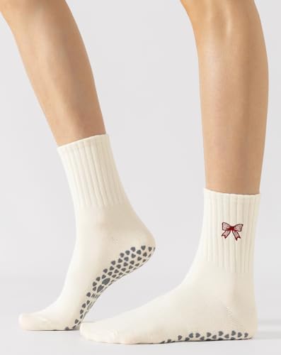 Image of Yawlsow Pilates Grip Socks for Women Yoga Grippy Socks Cute Barre Non Skid Athletic Crew Sticky Sock Workout Hospital