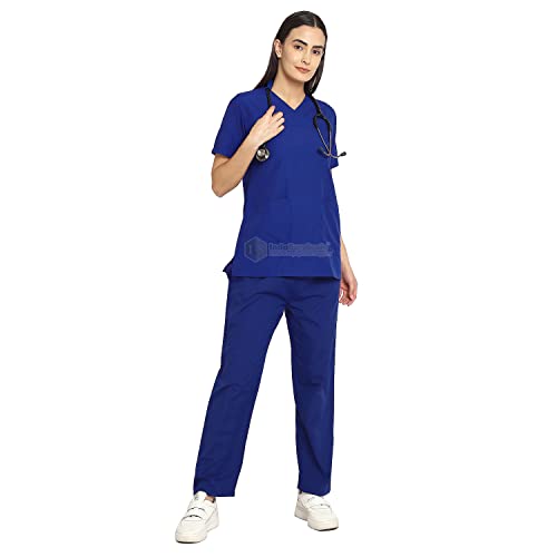 Image of IS IndoSurgicals Faux Wrap Scrub Suits for Doctors Women OT Dress (XXS, Royal Blue)
