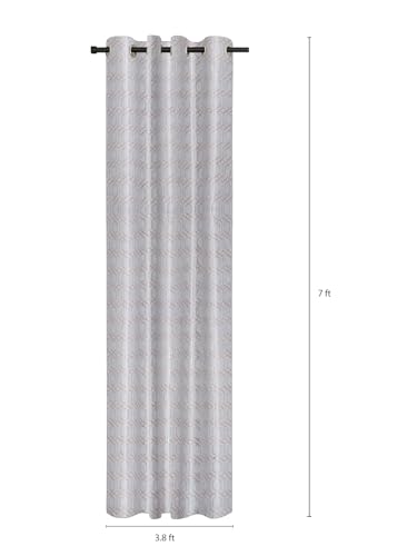 Image of Cortina Striped Light-Filtering Polyester Curtains 7 feet Long Set of 2 for Door [ Opacity: 50-60%, Color: Grey, Knitting Foil Curtains -160 GSM ]