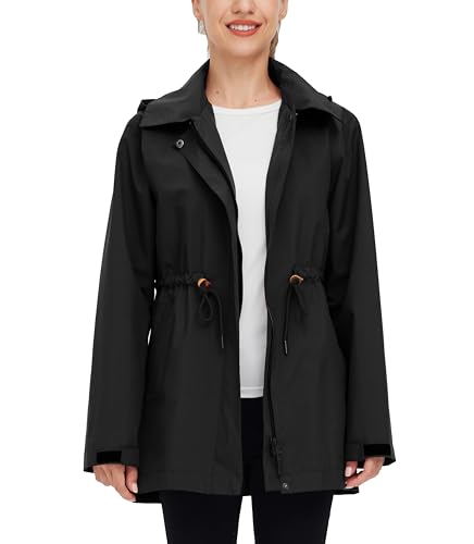 wantdo Women's Waterproof Long Raincoats Lightweight Rain Jacket Hooded Trench Coats Windbproof Jacket