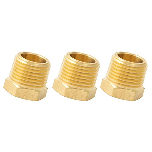 SUNGATOR 3PCS Brass Pipe Plug Fitting, 1/4" NPT Male Outer Hex Thread Fittings, Socket Pipe Plug Fitting