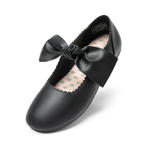 DREAM PAIRS Girls Mary Jane Dress Shoes Front Bow Ballerina Flats for Wedding, Party, Christmas,Size 5 Big Kid,Black,Angie-5