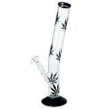 Leicht angewinkeltes Glasbong Multi Leaf Glas Bong. Tabakpfeife mit schwarzen Blättern, 35cm hoch, 40mm Ø, 14,5er Schliff und Chillum