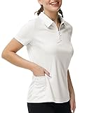 Women's Golf Polo Shirt Short Sleeve Quick Dry Athletic Sport Active Tennis Wear(L,Ivory)