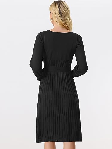 Image of Allegra K Women's Knit Pleated Dresses Casual Belted Midi Sweater Dress