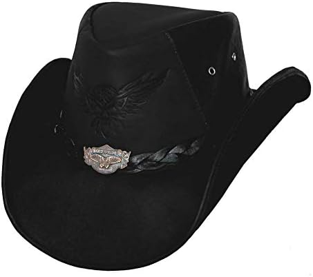 Bullhide Hats Men's King of The Road Leather Cowboy Hat, 3 3/8" Brim, Black, Large