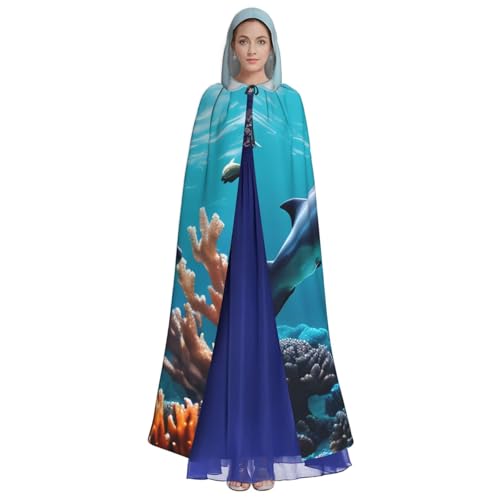 Cape à capuche dauphins 190 cm avec imprimé corail haute définition - 2
