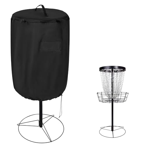 Image of Disc Golf Basket Cover, Double Stitched Seam, Tear and UV resistant-420D Heavy Duty Fabric, Water-resistant, Sun Protection, Flying Disc Golf Basket Accessories, 27.6 inch D x 35.43'' H，Black