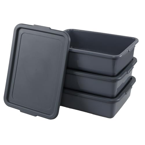 Melontray 3-Pack 13 L Plastic Commercial Bus Box with Lid, Meat Tubs, Grey
