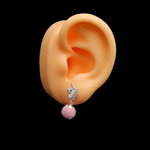 ICYROSE 925 Sterling Silver Cute Stud Earrings with Dangling Pom Pom (Nickel Free) (Unicorn/Pink 37163)3