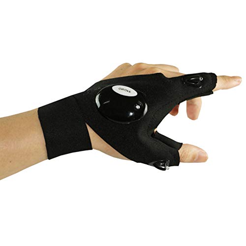 LA HAUTE - Guanti da pesca con torcia elettrica, 2 LED per illuminazione notturna, guanti da lavoro all'aperto, per riparazione, campeggio, escursionismo, ciclismo (mano sinistra)