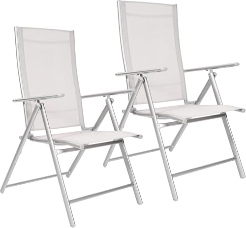 Coppia da 2 Sedie Sdraio Pieghevoli da Giardino con Schienale Reclinabile in Acciaio Inox Tessuto...