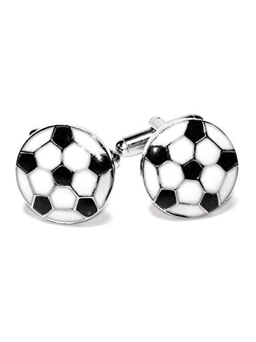 Mancuernillas para hombre forma balón de fútbol tono plata miniatura 1