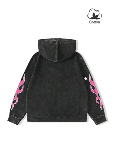 Men's Graphic Hoodie Sweatshirt Zip UP Goth Grunge Long Sleeve Drop Shoulder Hooded Jacket with Pockets Streetwear2