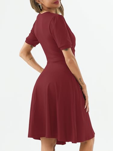 Image of Women's Summer Casual Dress Short Sleeve Wrap V-Neck A-Line Dress Sundress Wedding Guest Cocktail Midi Dresses