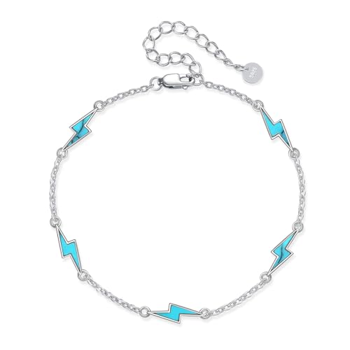 Image of HUKKUN Lightning Bolt Bracelet Sterling Silver Turquoise Bracelet Lightning Bolt Jewellery Gifts for Women