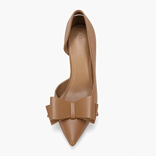 Image of Womens Bow Heels Closed Pointed Toe Dress Shoes Stiletto Slip on Wedding Pumps