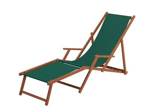 Liegestuhl Sonnenliege grün Fußablage Gartenliege Holz Deckchair Strandstuhl Gartenmöbel 10-304 F