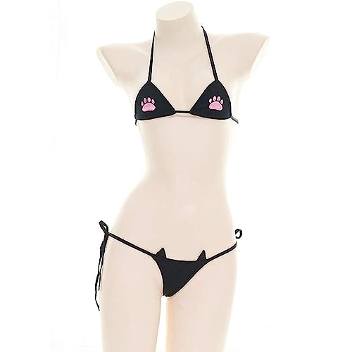Women Micro Bikini Set Cute Cat Paw Embroidery Small Bra and Panty Set Kawaii Swimsuit Japanese Anime Triangle Lingerie4