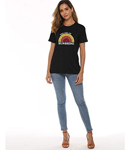 Camiseta feminina Mansy You are My Sunshine casual de verão, manga curta, estampada, linda, divertid