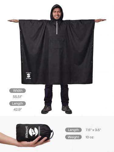 Image of SaphiRose Hooded Rain Poncho Waterproof Raincoat Jacket for Men Women Adults